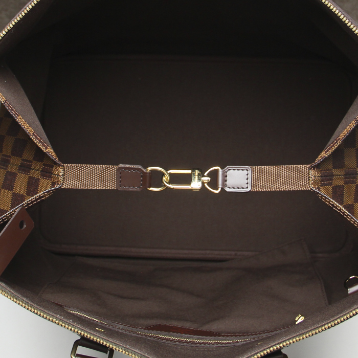Bolsa de viaje Greenwich modelo pequeño en lona a cuadros revestida ébano y cuero marrón - Detail D2