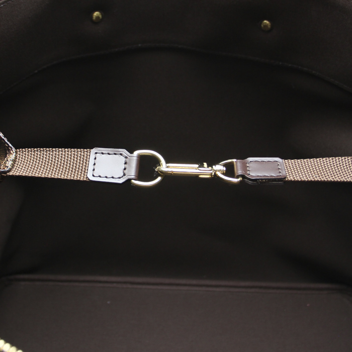 Bolsa de viaje Greenwich modelo pequeño en lona a cuadros revestida ébano y cuero marrón - Detail D3