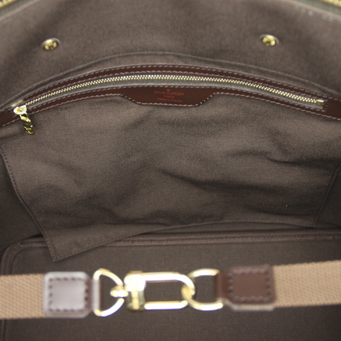 Bolsa de viaje Greenwich modelo pequeño en lona a cuadros revestida ébano y cuero marrón - Detail D4