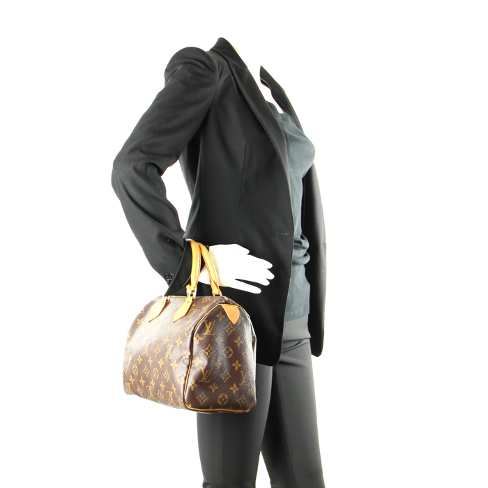Louis Vuitton Speedy 25 en toile monogram et cuir naturel - Detail D1