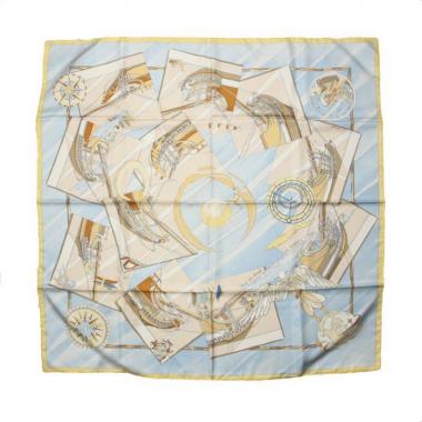 Hermes Carre Hermes scarf in light blue, beige and yellow twill silk