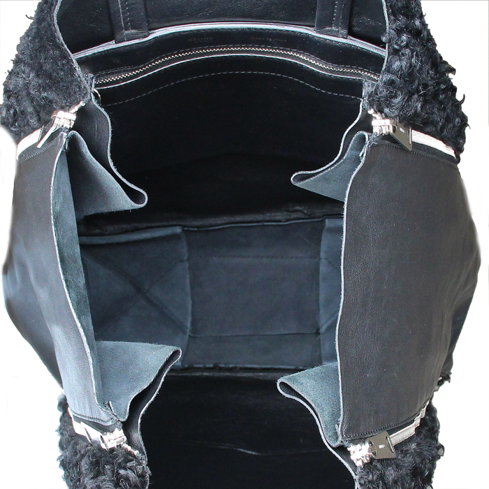 Sac cabas Celine Gusset en laine et cuir noir - Detail D2