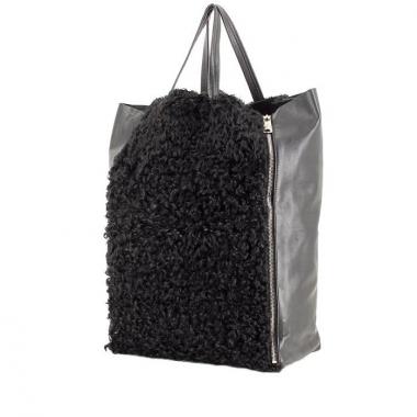 Shopping bag in lana e pelle nera