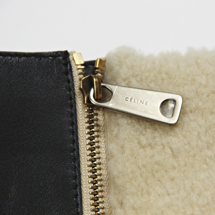 Celine cabas en laine beige et cuir noir - Detail D4
