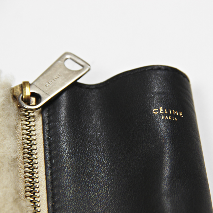 Celine shopping bag in beige wool and black leather  - Detail D5