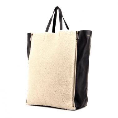 Celine cabas en laine beige et cuir noir