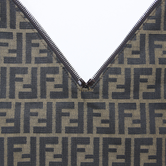 Borsa in tessuto monogrammato marrone e pelle nera - Detail D5