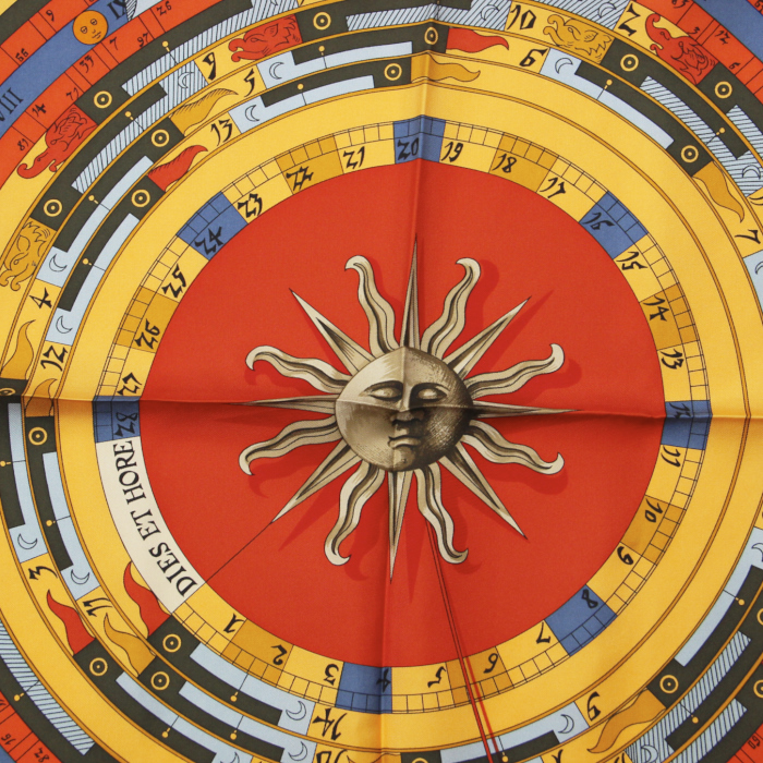 Hermès scarf in red twill silk with astrology theme - Detail D1