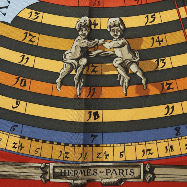 Hermès scarf in red twill silk with astrology theme - Detail D2
