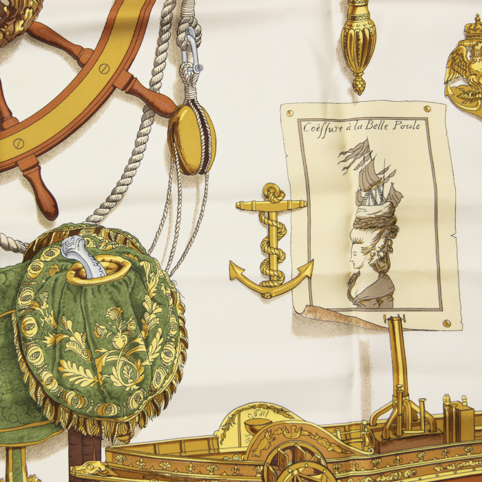 Hermès carré Musée en twill de soie blanc et rouge - Detail D4