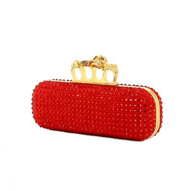 Alexander McQueen minaudière poing américain strassé rouge