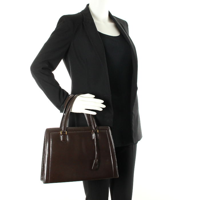 Sac à main Hermes Pullman en cuir box marron-chocolat - Detail D1