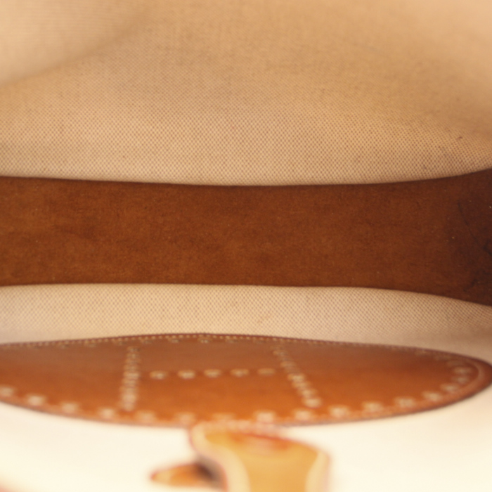 Borsa Evelyne in tela beige e pelle marrone - Detail D2