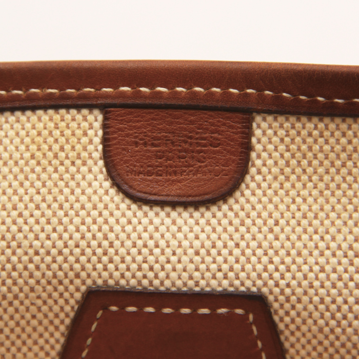 Borsa Evelyne in tela beige e pelle marrone - Detail D3