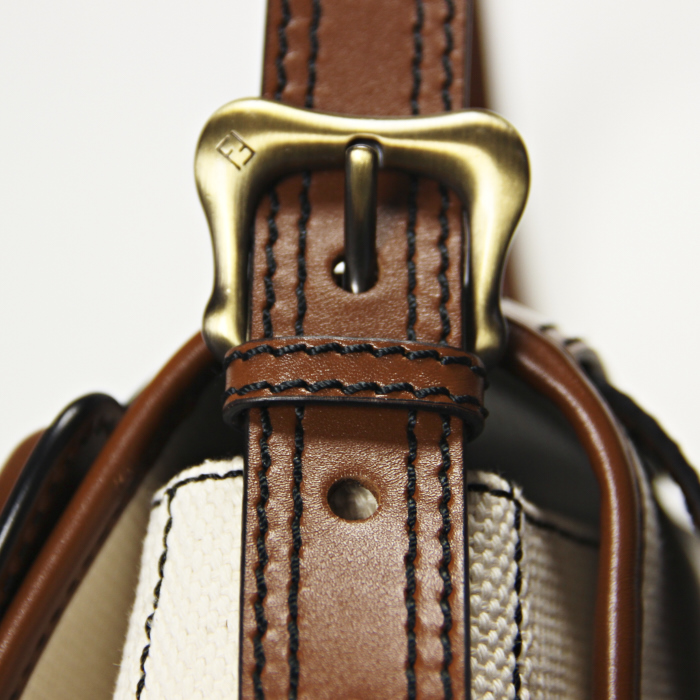 Fendi B. Bag in beige canvas and brown leather - Detail D5