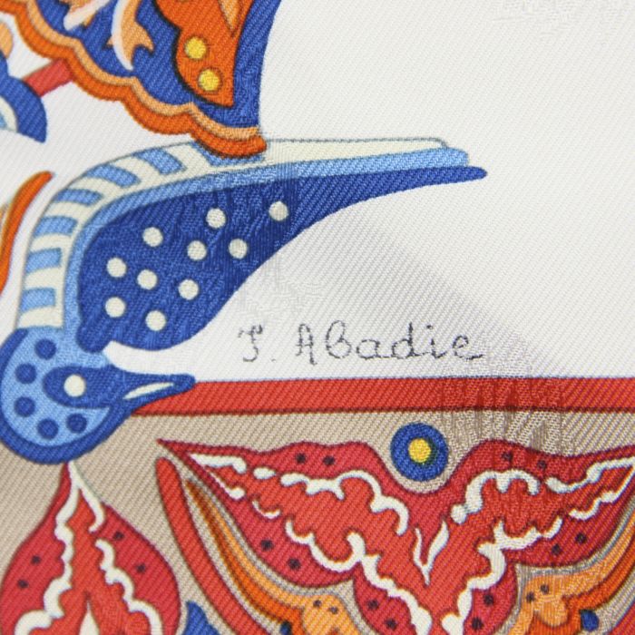 Foulard Hermes Carre Hermes en twill de soie rouge , blanc bleu et jaune - Detail D3