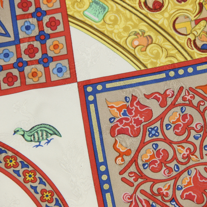 Foulard Hermes Carre Hermes in twill di seta rossa bianca blu e gialla con decori geometrici - Detail D5