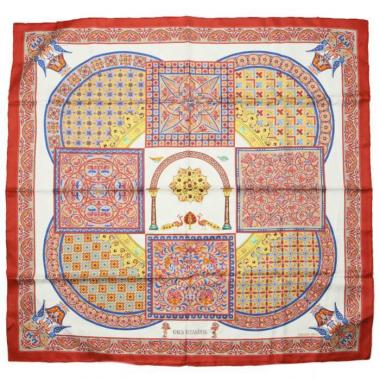 Hermes Carre Hermes scarf in red, white, blue and yellow twill silk