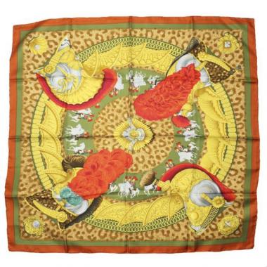 Hermes Carre Hermes scarf in green, red, yellow mustard and leopard multicolor twill silk