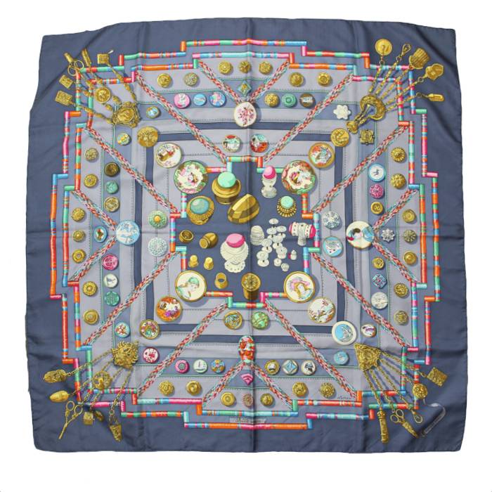 Carré foulard Hermes en soie grise