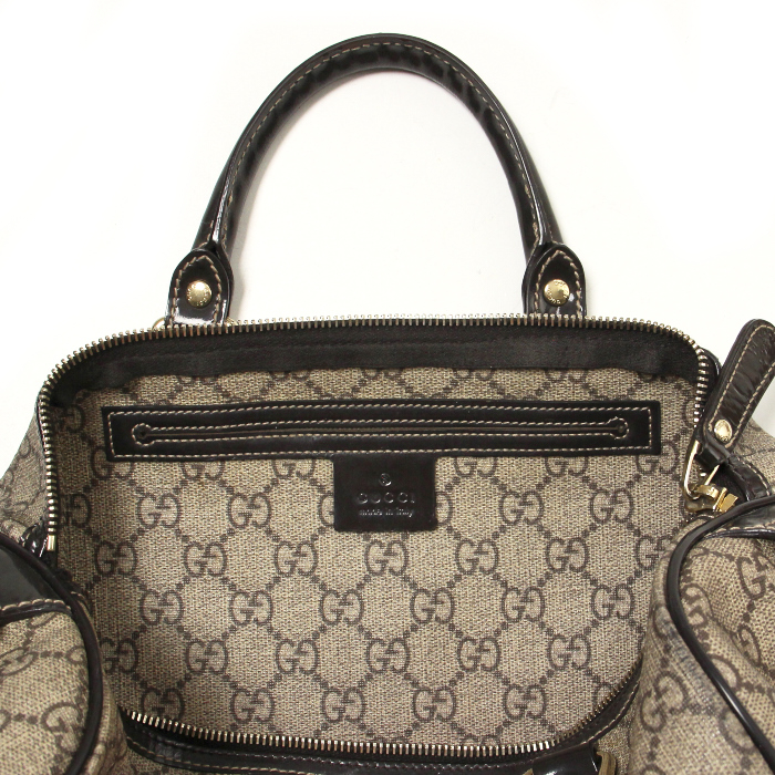 Gucci Speedy handbag in monogram canvas and black patent leather - Detail D3