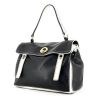 Muse Two handbag in black and beige leather and white canvas - 00pp thumbnail