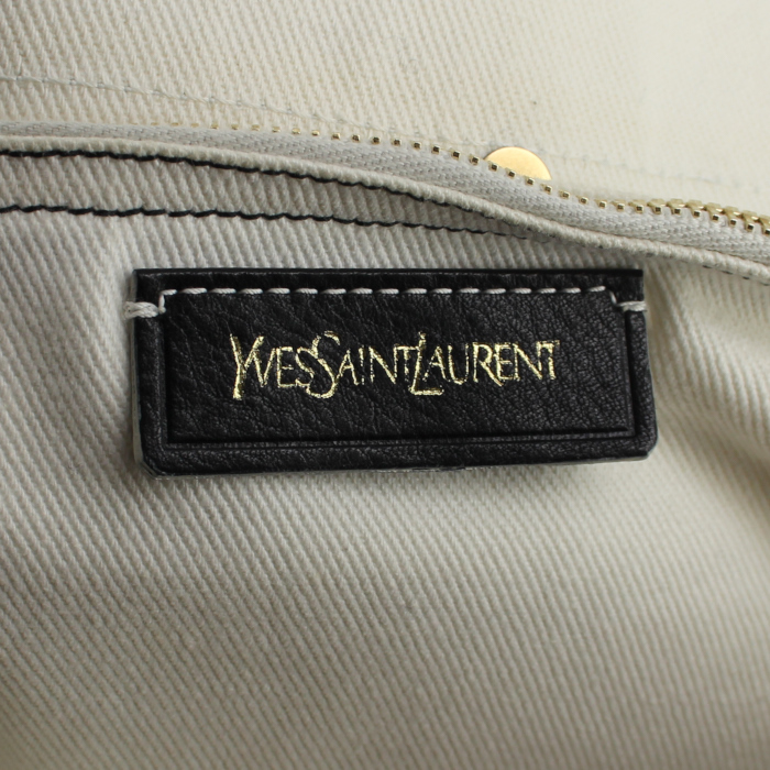 Sac à main Muse Two en cuir noir et beige et toile blanche - Detail D3