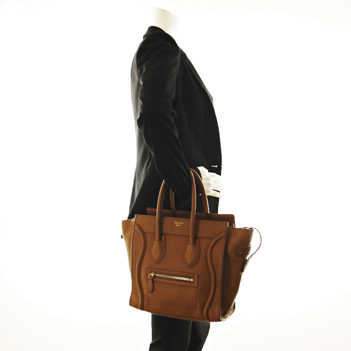 Celine Luggage petit modèle en cuir grainé beige - Detail D1