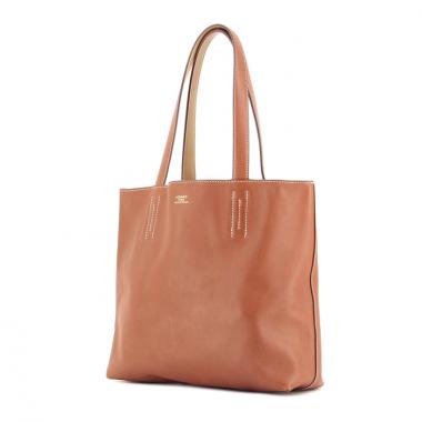 Double Sens small model shopping bag in brown leather
