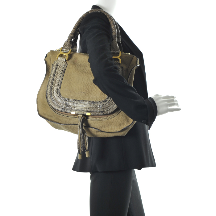 Bolso de mano Marcie en cuero beige y piel de pitón - Detail D1