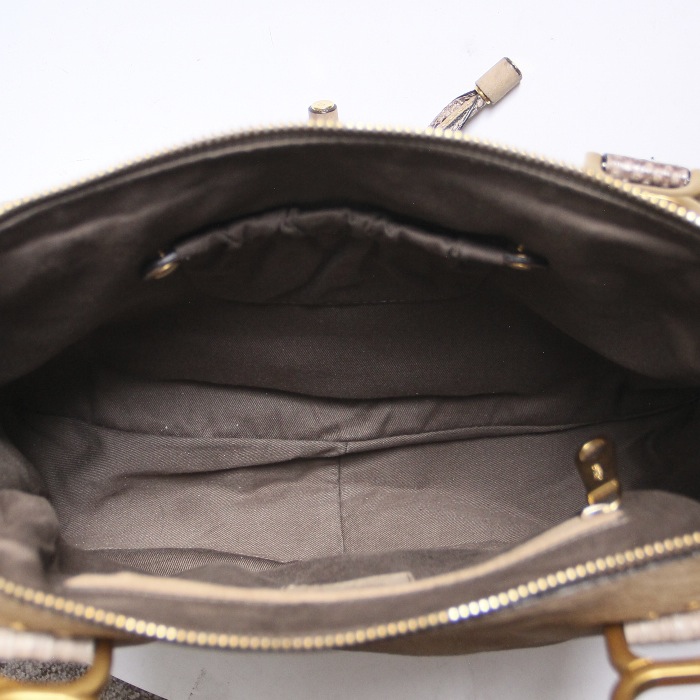 Bolso de mano Marcie en cuero beige y piel de pitón - Detail D2