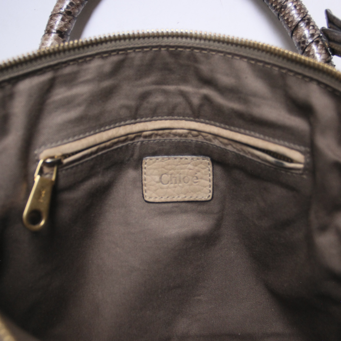 Bolso de mano Marcie en cuero beige y piel de pitón - Detail D5