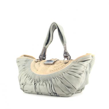 Borsa in pelle grigia e beige