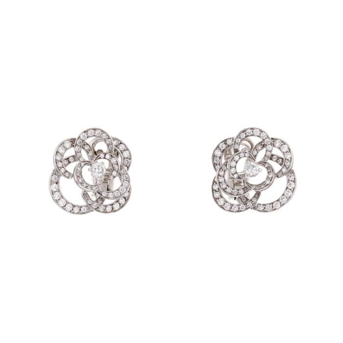 Chanel CC Ivory Camellia Dangle Piercing Earrings