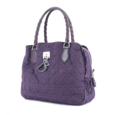 Handbag in canvas and purple leather