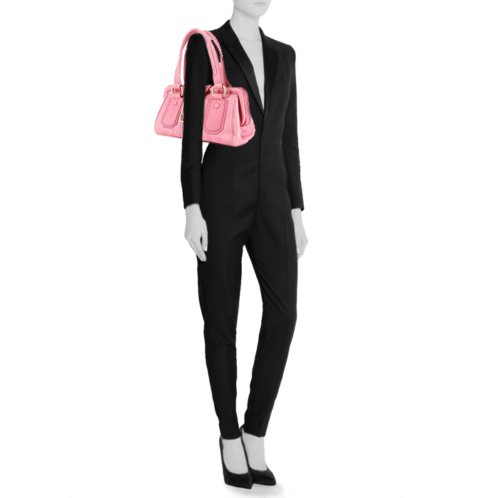 Bolso de mano Celine Vintage en cuero rosa - Detail D1