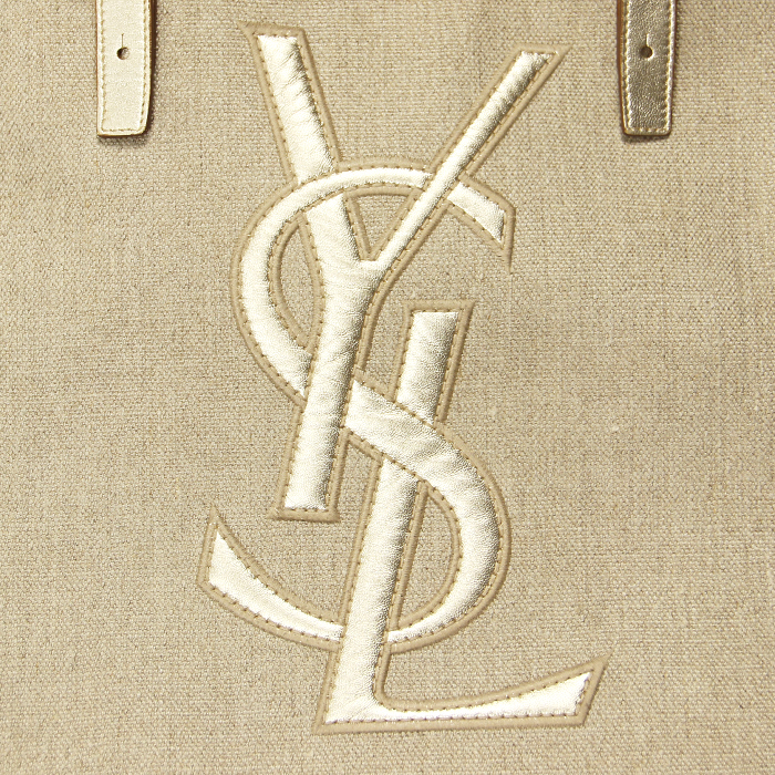 Yves Saint-Laurent cabas en toile beige et cuir doré - Detail D4