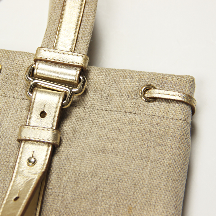 Yves Saint-Laurent cabas en toile beige et cuir doré - Detail D5