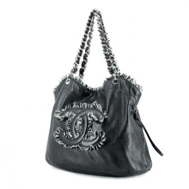 Chanel Shopping en cuir noir et tweed noir