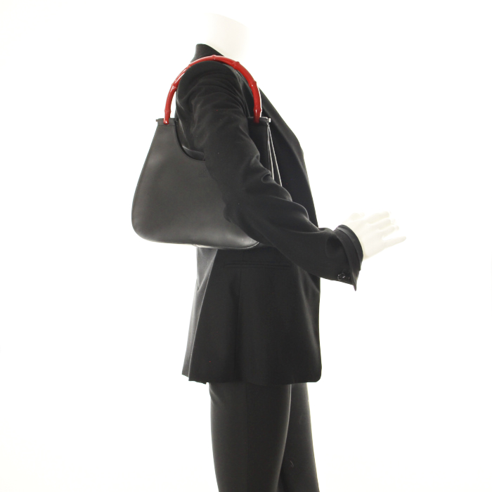  Gucci Bamboo in black leather and red handle - Detail D1