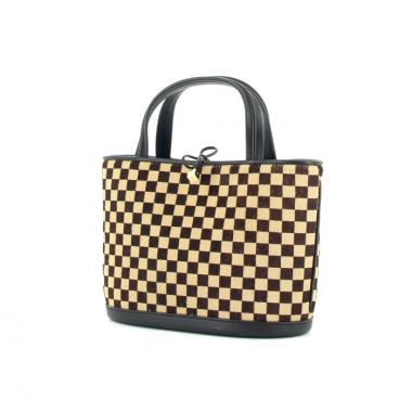 Bolso en piel de potro a cuadros y cuero marrón