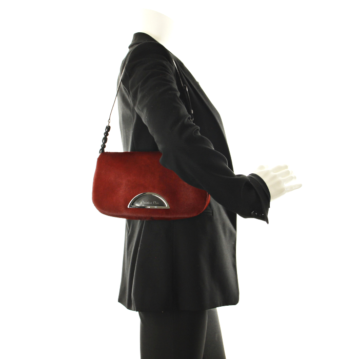 Borsa a spalla Dior Malice in puledro bordeaux e pelle marrone scuro - Detail D1