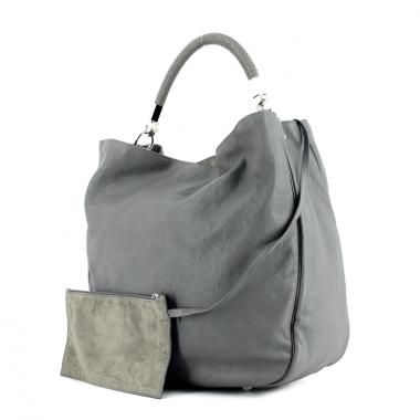 Shopping bag Roady grande in pelle grigia stagna