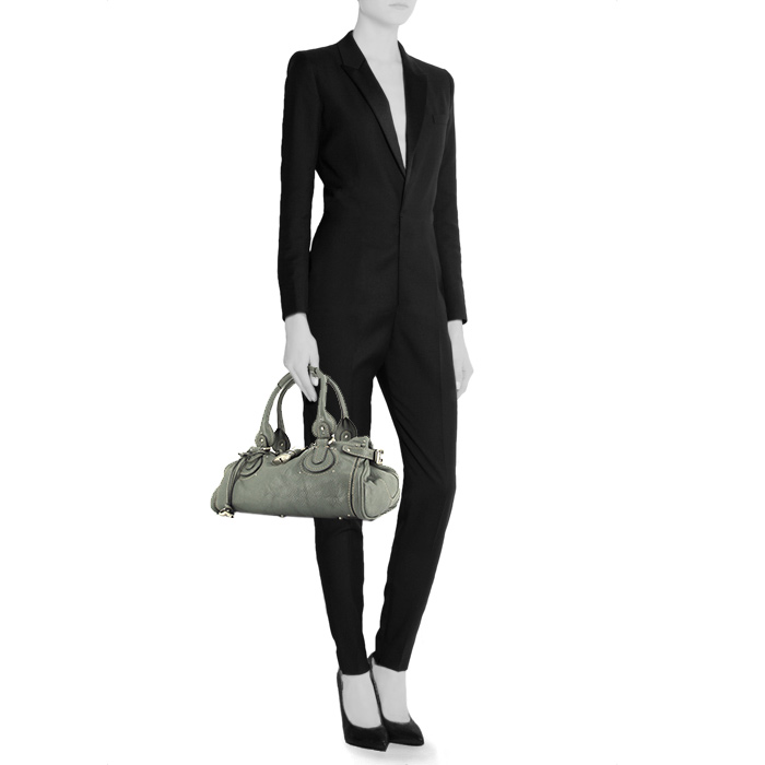 Chloé Paddington handbag in dark grey leather - Detail D1