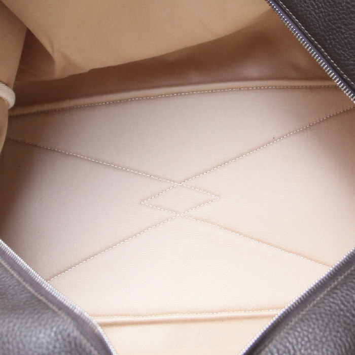 Hermes Victoria travel bag in brown togo leather and beige canvas - Detail D2