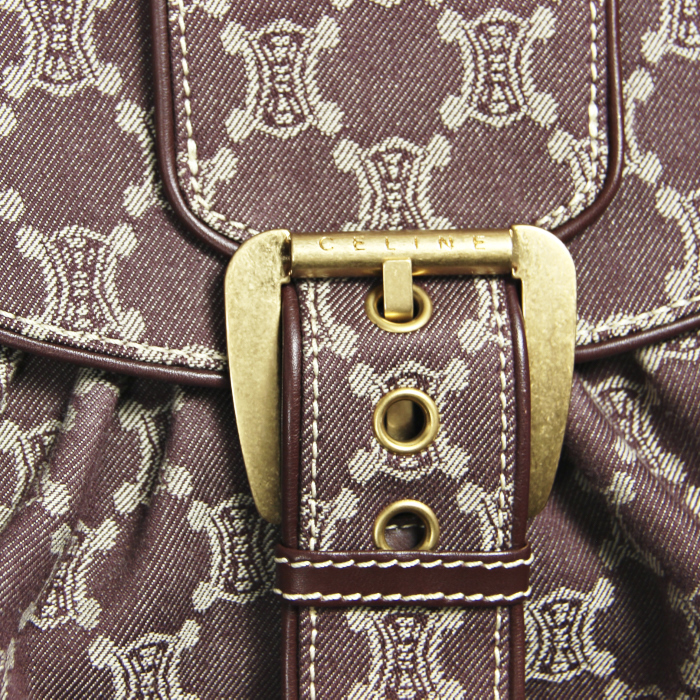 Sac à main Celine Vintage en toile monogram et cuir prune - Detail D4