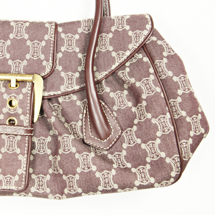 Sac à main Celine Vintage en toile monogram et cuir prune - Detail D5