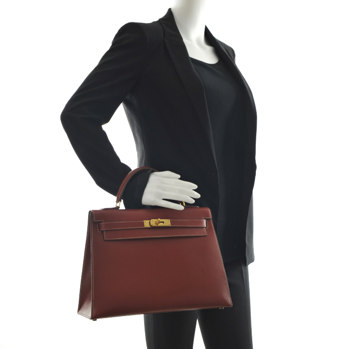 Hermès Kelly 32 cm in red brick leather - Detail D1