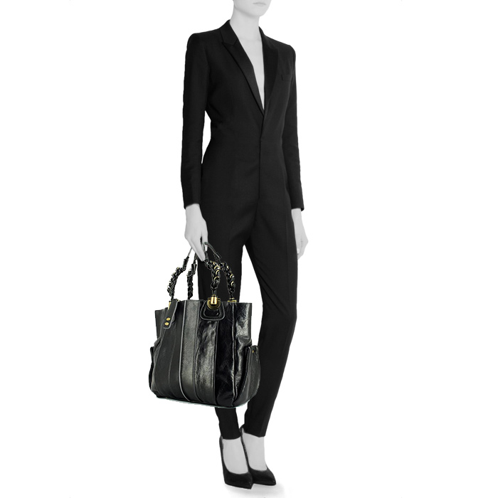 Sac cabas Chloé en cuir noir - Detail D1