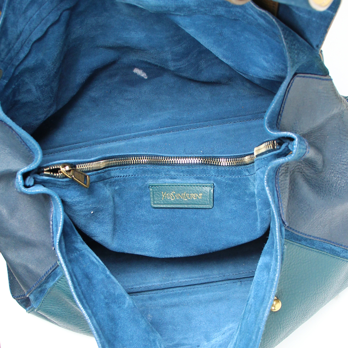 Borsa Muse Two modello grande in pelle blu verde blu marino e beige - Detail D2